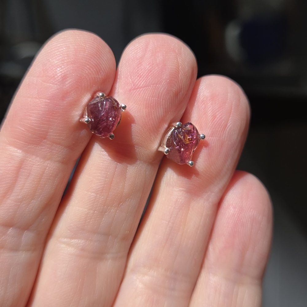 Tourmuline Rasberry RARE Natural Sterling 4k Earrings - Picture 4 of 10